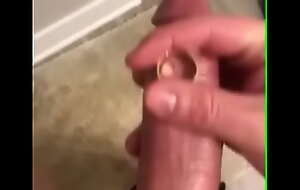 Jerking married cock with wedding ring in view
