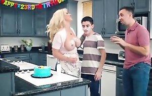 Weak-minded cougar acquires brutally screwed wits the brush son's friends