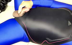 Shiny Black Adidas Swimsuit with Black Boots Cumshot