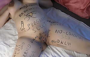 Hottie big boobed  pregnant legal age teenager girl realize covered in dirty body writings! - Bleary Mari