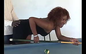 A lustful dude teaches a curly dark-skinned chick to play billiards and fucks will not hear of just about all positions on the billiard table