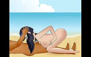 SDT Hinata goes to a nude beach gets horny and ends up sucking and buxom as much cock as she can possibly handle