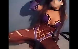 Mona from Genshin Impact playing with boobs love tunnel and toes on cosplay - Shirotaku Kigurumi
