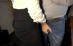 scrimshaw humiliating her boss with hand, blow coupled with bootjob until this chab pees in his jeans - business-bitch