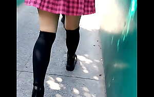 Teen sweet leggs mini skirt risky candid street