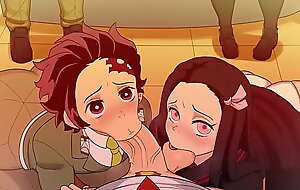 Nezuko y tanjiro dando una mamada