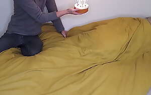 Stepbrother with cake for stepsister's happy birthday caught her masurbating in bed with the addition of fucked her 