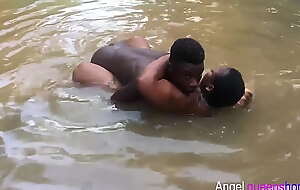 Outdoor fun with me coupled with my step mom inside river when villages are fetching water