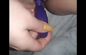 Fingering my shaved young pussy anent vibrator