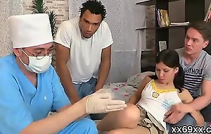 Medic gazes hymen examination and virgin girl screwing