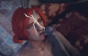 Witcher 3 Porno - Fighter fucks Triss Merigold in Mouth, Pussy and Anal and Cum On Face