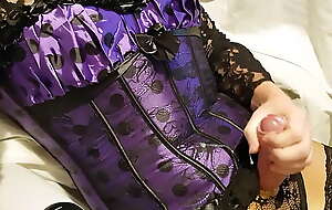 Crossdresser cums wearing purple together with black underthings