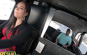 Female Fake Cab Sofia Lee and her massive natural tits help a black guy cum for a cock juice bank