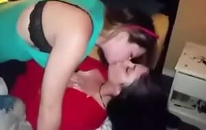 Girls kiss and hump after guy cums on 'em