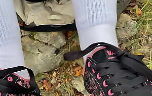 Hot Teen gives Shoejob on the Rain thither old Vans  Sneakers