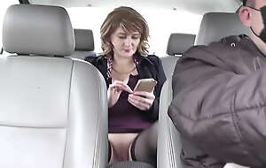 In public lower down skirt without panties. Taxi driver transports in car in involving seat passenger sexy blondy progenitrix Milf Frina, who forgot to wear wheeze crave
