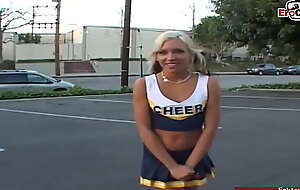 Petite blonde cheerleader legal age teenager pick up for sex in a car