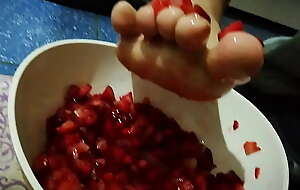 Crushing strawberries with my feet