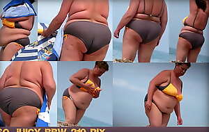 BBW GRANNY on the beach (Big ass fat tits)