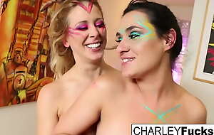 80's lesbians Charley Chase and Cherie finger each other