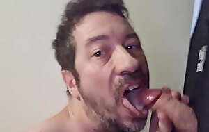 French faggot Stephane Bordet takes possibility load of cum more his mouth while sucking the cock of possibility distance from at his glory hole.