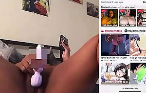 Black girl cums on sex toy while watching porn