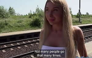 Babe4cash POV publicly nailed outdoor at the train station