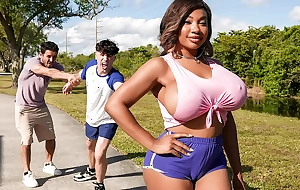 Busty Tiamaria’s Flabby Threesome with Two Stalkers!