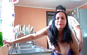 Bonking my stepmom in the kitchen topless and moaning loudly