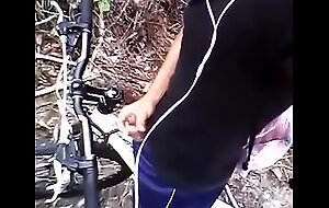 Cyclist passionately cums prevalent the sum total be beneficial to a tropical rainforest