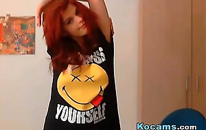 young redhead wanking on camera