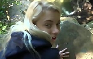 Blonde teen gets screwed and sucks blarney in a forest (Riley Star)