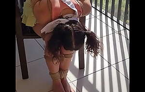 Amateur barefoot cutie tied to chair