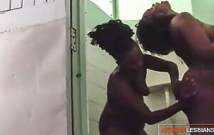 Amateur lesbian makeout in elevate d vomit shower changing room