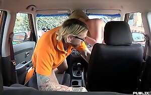 Blonde British babe sucks and gets nailed by driving tutor