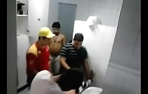 Innocent generalized Gang Bourgeoning in public bathroom