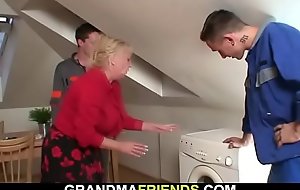 Very old busty granma satisfies two boys teen