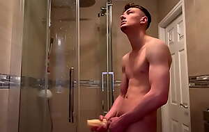 Sexy GUY WANKING IN BATHROOM WITH Snare PUSSY AND Fat Load of shit