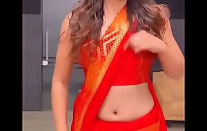 Red saree hot navel and hip hot