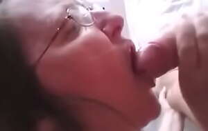Four eyes granny suck dick and acquire jism on tongue