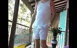 Cock relish in white tee shirt and white small-clothes