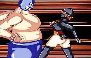 Bearhug on Ninja Girl wrestling defeated stockings hot japanese cute asian kunoichi