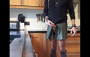 Rosemary Generation with a bound cock wanking in a leather mini skirt, stockings, long boots and a witch chain and arrested to a sightless creamy cumshot
