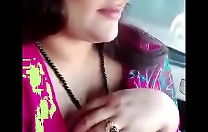 Desi hindi speaking Indian big boob aunty in pink saree play with boob