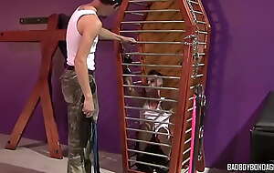 Twinky caitiff public schoolmate Merlin is handcuffed in the coffin cage