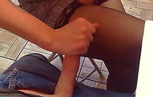 ExGF in pantyhose handgob classmate beneath the table on lesson