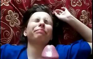 Cums uppish girlfriend's face, and she showed him her middle finger in return, unwanted facial