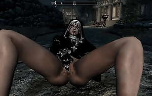 Skyrim : 2 nuns masturbating with reference to leather gloves in front of everyone
