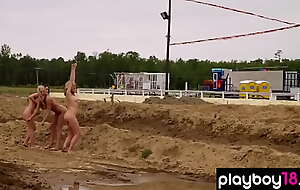 Mud bathing with big boobed badass blonde babe Jayme Nelson and her GFs